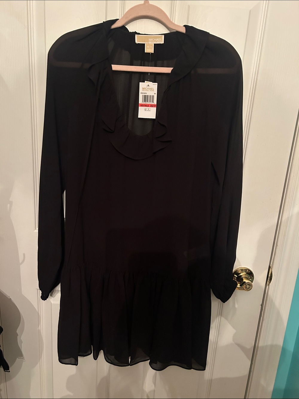 Michael Kors Black Long-Sleeve Ruffle Hem Dress